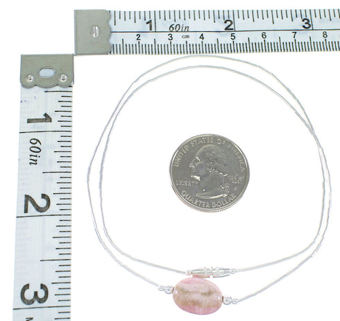 Liquid Sterling Silver And Rhodochrosite Bead Necklace AX99873